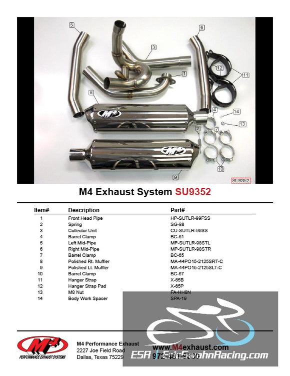 M4 Performance Motorcycle Exhaust Suzuki TL-R 1999-03 Full System Polished Can
